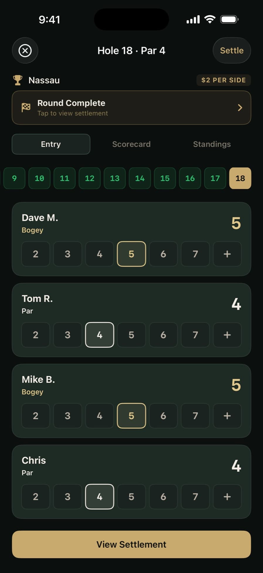 PRESS — Active scoring screen